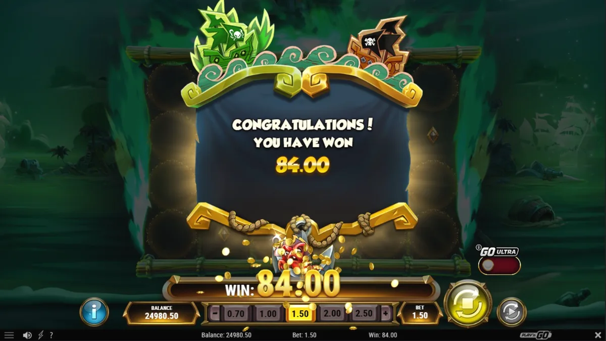 Tampilan layar permainan slot Crabby’s Gold 2 dengan tema bajak laut dan pulau harta karun